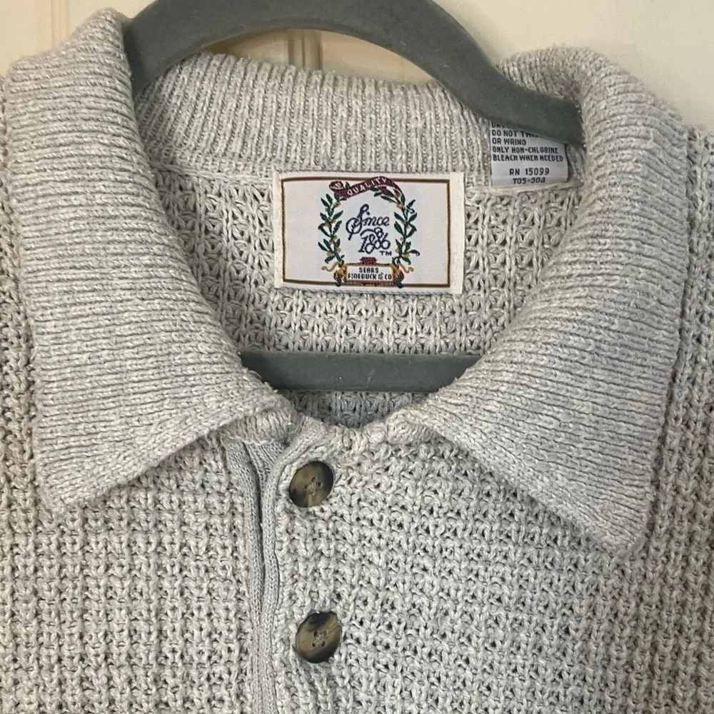 Vintage Sears Knit Sweater Fisherman Henley Collar Silk Cotton Blend Sz Large